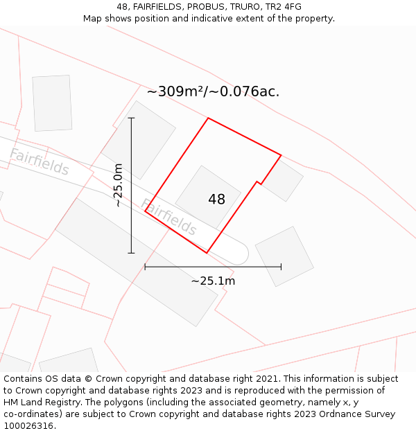 48, FAIRFIELDS, PROBUS, TRURO, TR2 4FG: Plot and title map