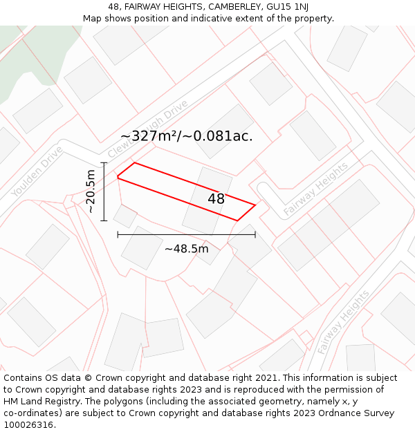 48, FAIRWAY HEIGHTS, CAMBERLEY, GU15 1NJ: Plot and title map