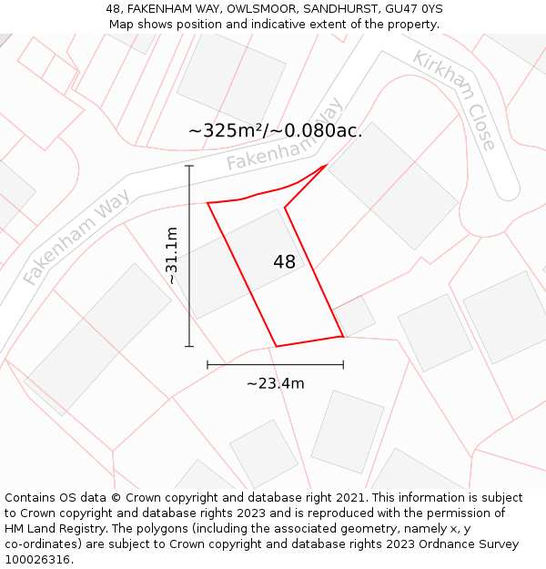 48, FAKENHAM WAY, OWLSMOOR, SANDHURST, GU47 0YS: Plot and title map