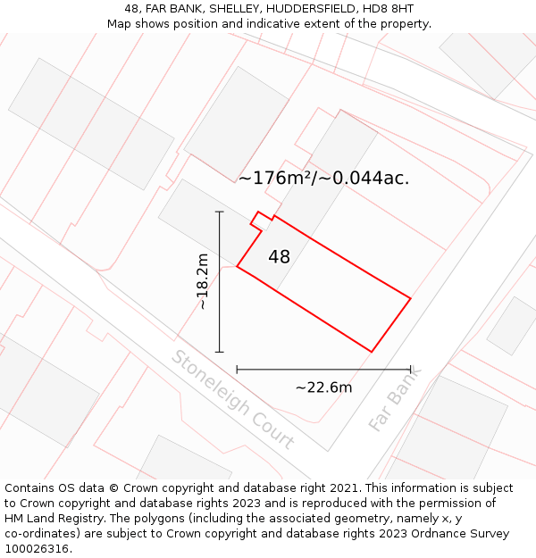 48, FAR BANK, SHELLEY, HUDDERSFIELD, HD8 8HT: Plot and title map