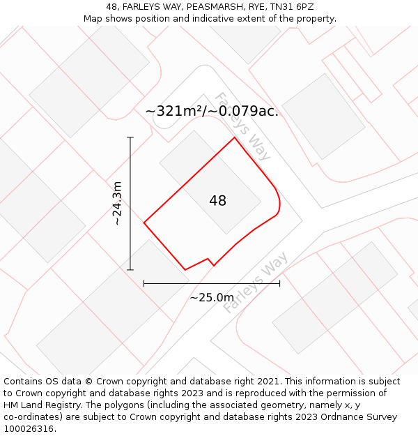 48, FARLEYS WAY, PEASMARSH, RYE, TN31 6PZ: Plot and title map