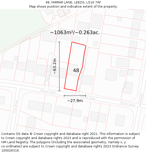 48, FARRAR LANE, LEEDS, LS16 7AF: Plot and title map