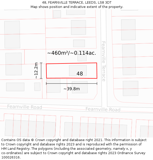 48, FEARNVILLE TERRACE, LEEDS, LS8 3DT: Plot and title map