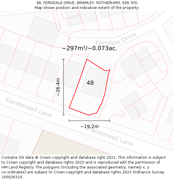 48, FERNDALE DRIVE, BRAMLEY, ROTHERHAM, S66 3YD: Plot and title map