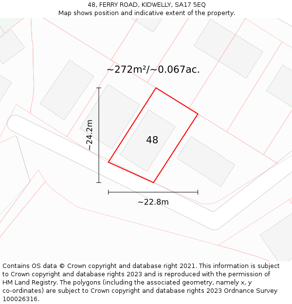 48, FERRY ROAD, KIDWELLY, SA17 5EQ: Plot and title map