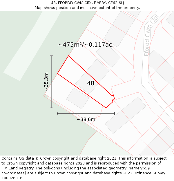 48, FFORDD CWM CIDI, BARRY, CF62 6LJ: Plot and title map