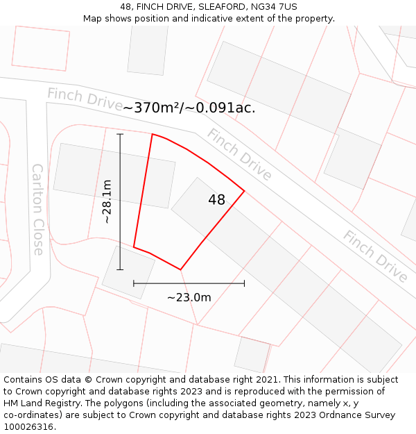 48, FINCH DRIVE, SLEAFORD, NG34 7US: Plot and title map