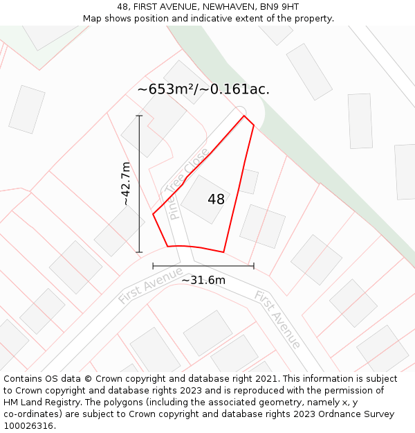 48, FIRST AVENUE, NEWHAVEN, BN9 9HT: Plot and title map