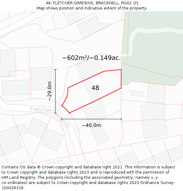 48, FLETCHER GARDENS, BRACKNELL, RG42 1FJ: Plot and title map