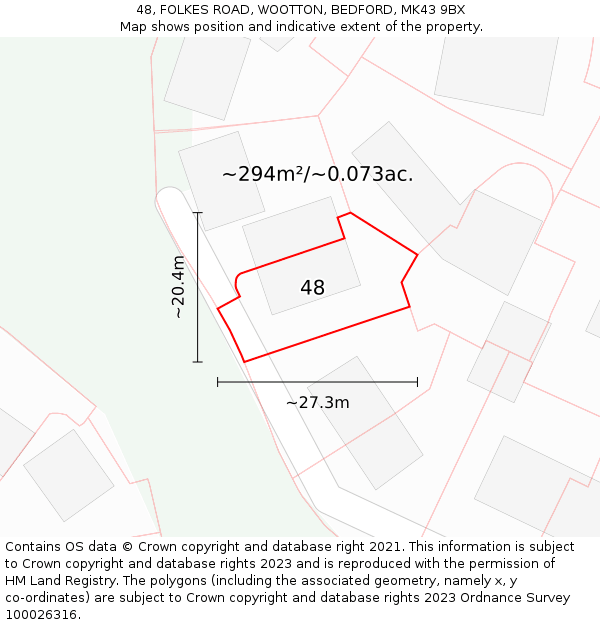 48, FOLKES ROAD, WOOTTON, BEDFORD, MK43 9BX: Plot and title map