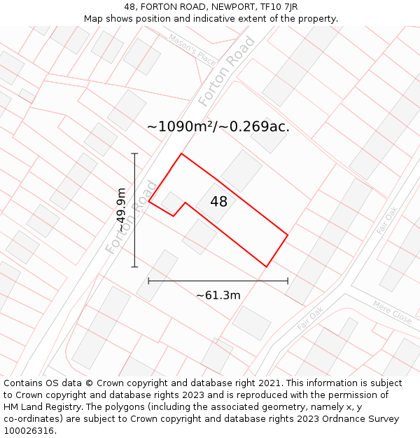 48, FORTON ROAD, NEWPORT, TF10 7JR: Plot and title map