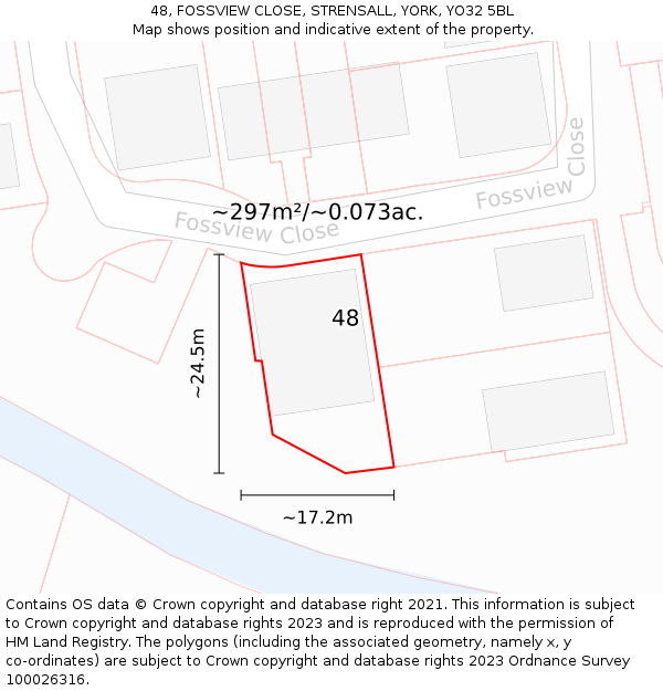 48, FOSSVIEW CLOSE, STRENSALL, YORK, YO32 5BL: Plot and title map