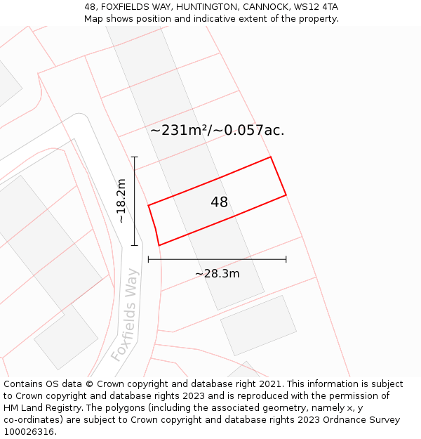 48, FOXFIELDS WAY, HUNTINGTON, CANNOCK, WS12 4TA: Plot and title map