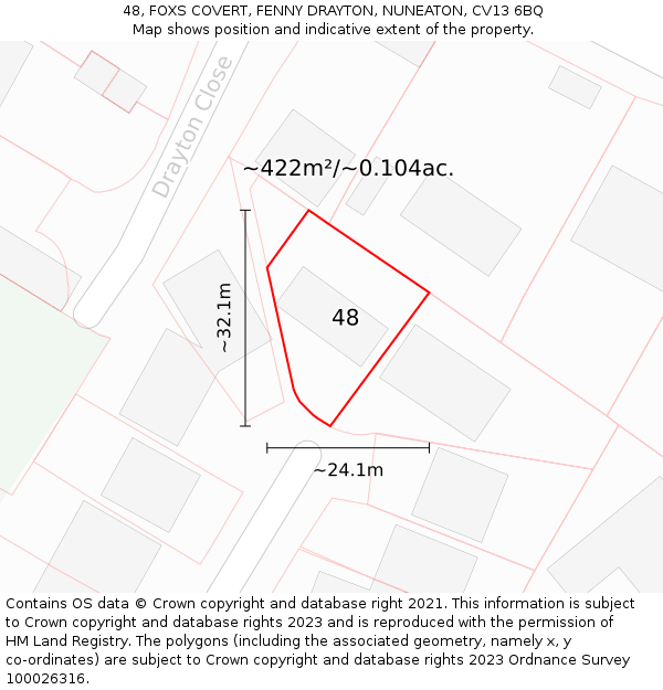 48, FOXS COVERT, FENNY DRAYTON, NUNEATON, CV13 6BQ: Plot and title map