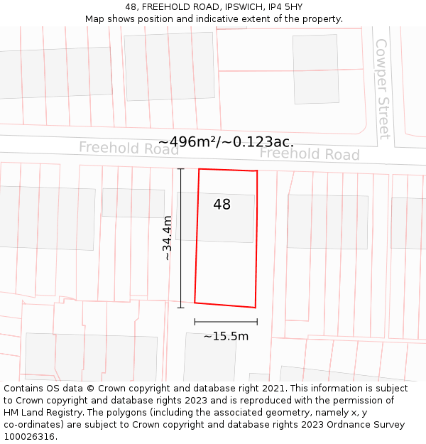 48, FREEHOLD ROAD, IPSWICH, IP4 5HY: Plot and title map
