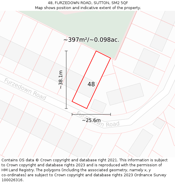 48, FURZEDOWN ROAD, SUTTON, SM2 5QF: Plot and title map