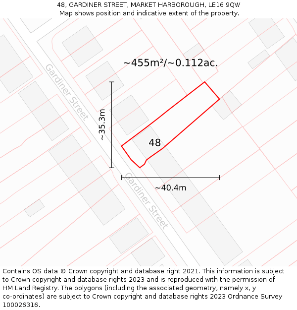 48, GARDINER STREET, MARKET HARBOROUGH, LE16 9QW: Plot and title map