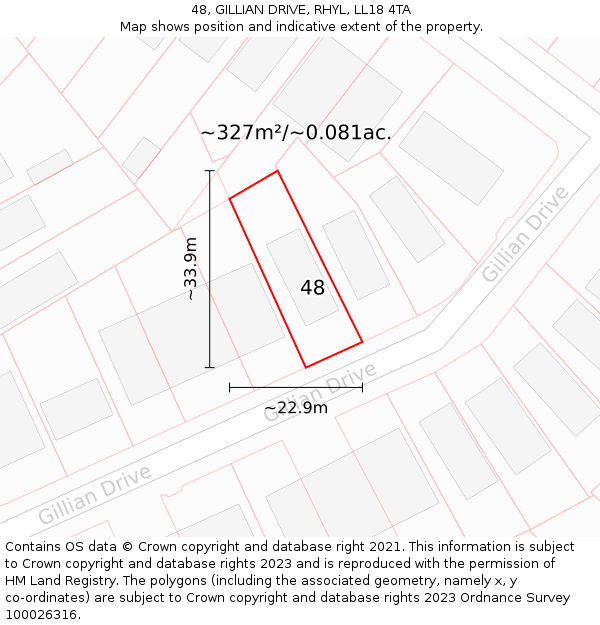 48, GILLIAN DRIVE, RHYL, LL18 4TA: Plot and title map