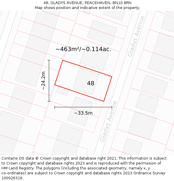 48, GLADYS AVENUE, PEACEHAVEN, BN10 8RN: Plot and title map