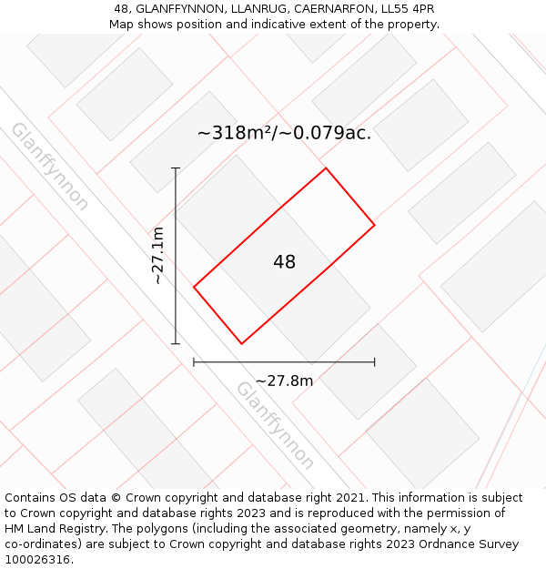 48, GLANFFYNNON, LLANRUG, CAERNARFON, LL55 4PR: Plot and title map