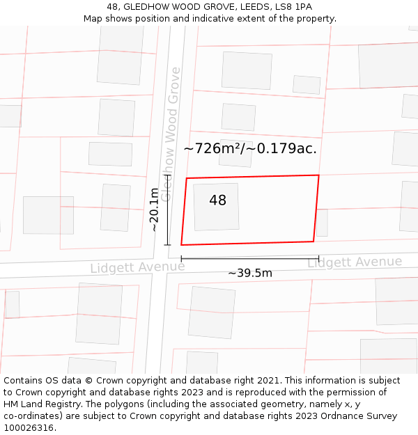 48, GLEDHOW WOOD GROVE, LEEDS, LS8 1PA: Plot and title map
