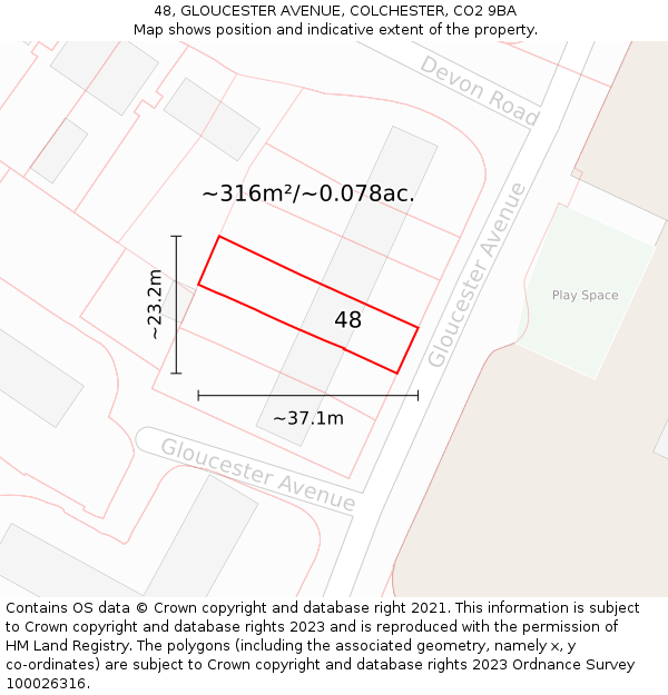 48, GLOUCESTER AVENUE, COLCHESTER, CO2 9BA: Plot and title map