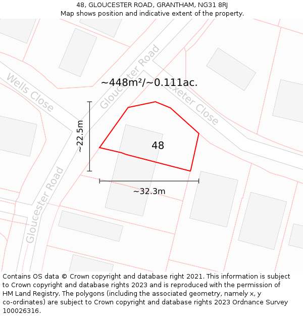 48, GLOUCESTER ROAD, GRANTHAM, NG31 8RJ: Plot and title map