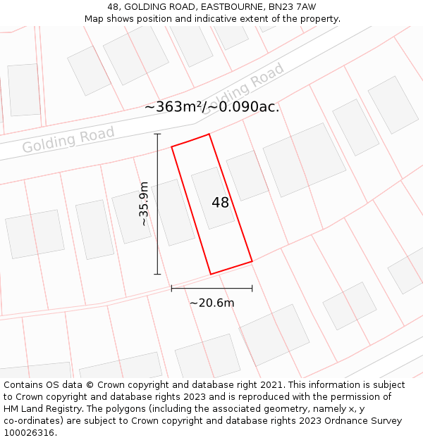 48, GOLDING ROAD, EASTBOURNE, BN23 7AW: Plot and title map