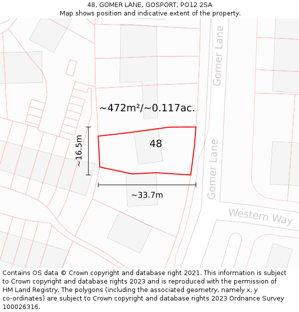 48, GOMER LANE, GOSPORT, PO12 2SA: Plot and title map