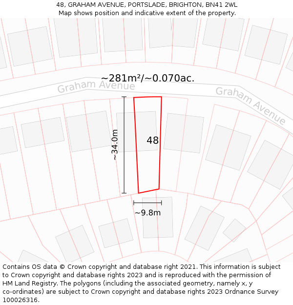 48, GRAHAM AVENUE, PORTSLADE, BRIGHTON, BN41 2WL: Plot and title map