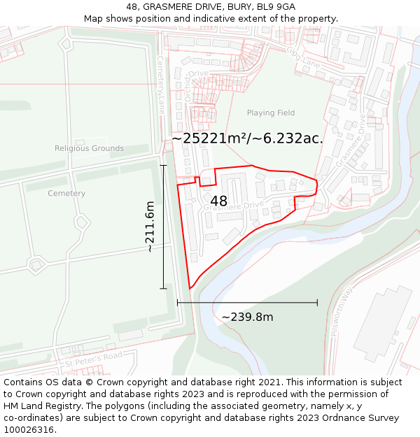 48, GRASMERE DRIVE, BURY, BL9 9GA: Plot and title map