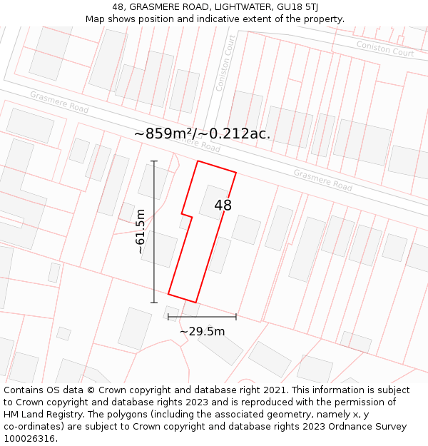 48, GRASMERE ROAD, LIGHTWATER, GU18 5TJ: Plot and title map