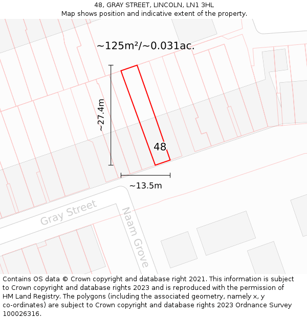 48, GRAY STREET, LINCOLN, LN1 3HL: Plot and title map