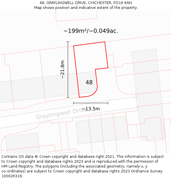 48, GRAYLINGWELL DRIVE, CHICHESTER, PO19 6AN: Plot and title map