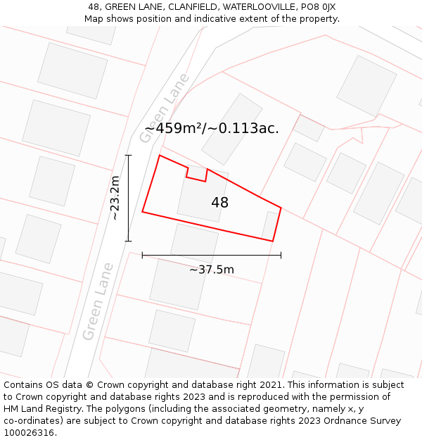 48, GREEN LANE, CLANFIELD, WATERLOOVILLE, PO8 0JX: Plot and title map