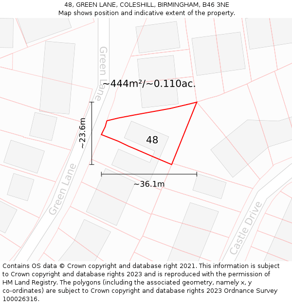 48, GREEN LANE, COLESHILL, BIRMINGHAM, B46 3NE: Plot and title map