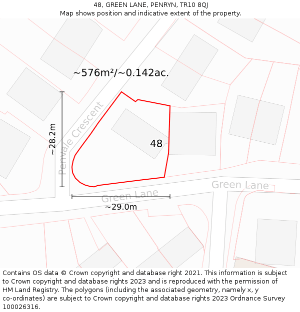 48, GREEN LANE, PENRYN, TR10 8QJ: Plot and title map