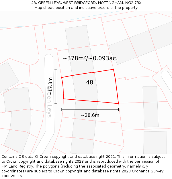 48, GREEN LEYS, WEST BRIDGFORD, NOTTINGHAM, NG2 7RX: Plot and title map