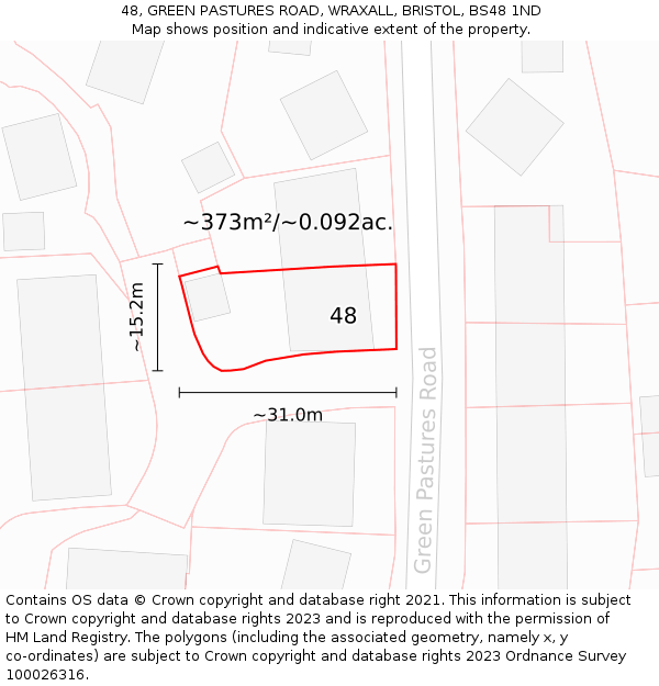 48, GREEN PASTURES ROAD, WRAXALL, BRISTOL, BS48 1ND: Plot and title map