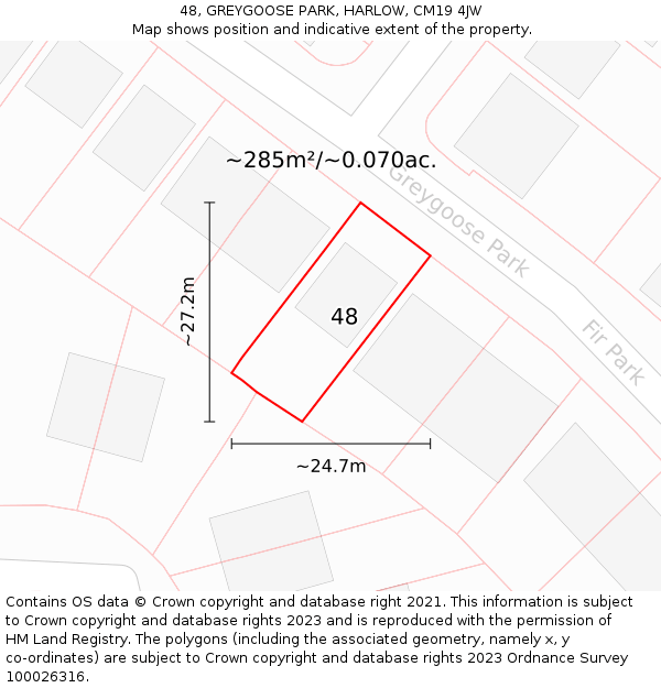 48, GREYGOOSE PARK, HARLOW, CM19 4JW: Plot and title map