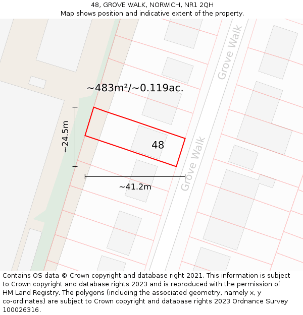 48, GROVE WALK, NORWICH, NR1 2QH: Plot and title map