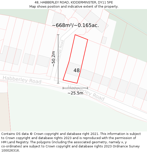 48, HABBERLEY ROAD, KIDDERMINSTER, DY11 5PE: Plot and title map