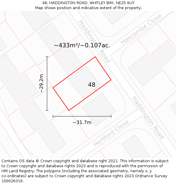 48, HADDINGTON ROAD, WHITLEY BAY, NE25 9UY: Plot and title map