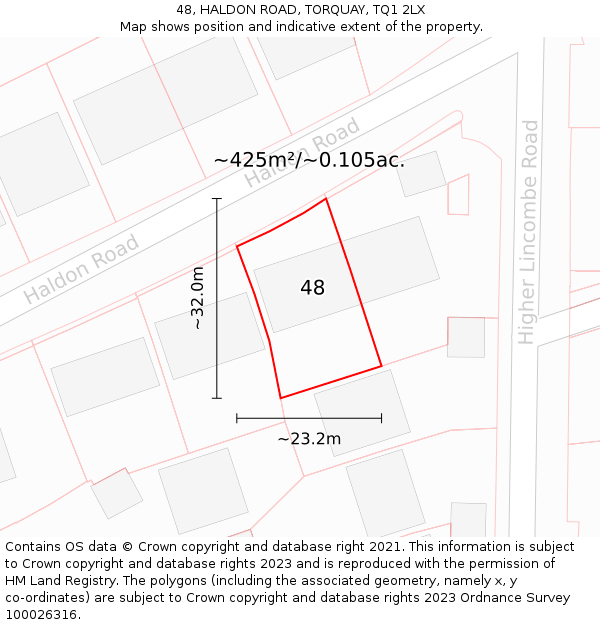 48, HALDON ROAD, TORQUAY, TQ1 2LX: Plot and title map