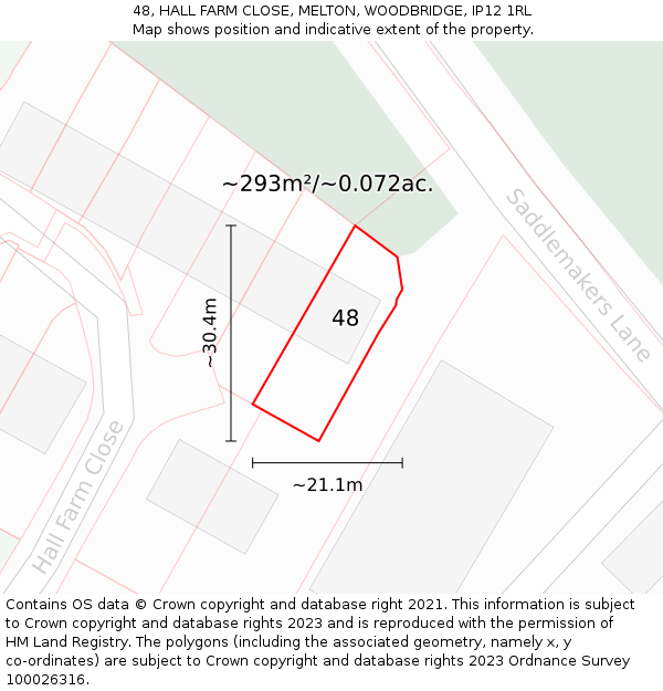 48, HALL FARM CLOSE, MELTON, WOODBRIDGE, IP12 1RL: Plot and title map