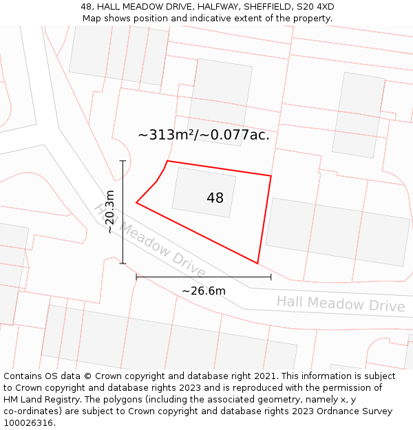 48, HALL MEADOW DRIVE, HALFWAY, SHEFFIELD, S20 4XD: Plot and title map