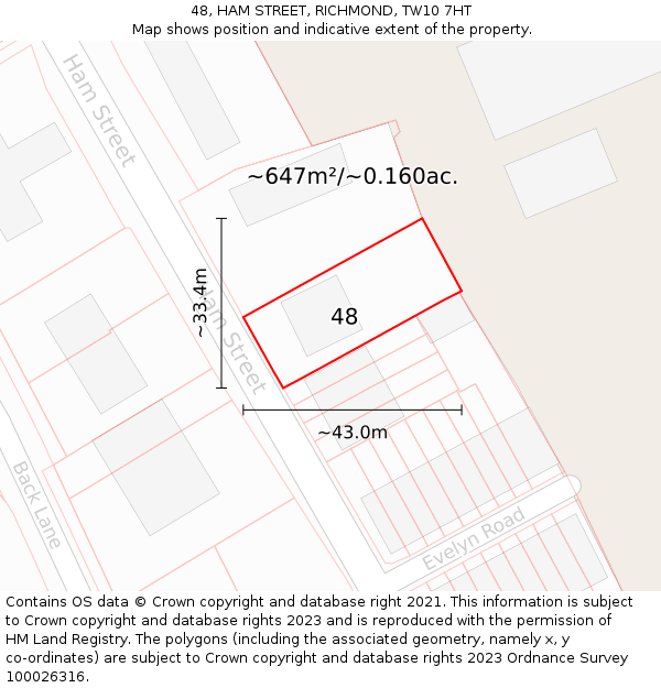 48, HAM STREET, RICHMOND, TW10 7HT: Plot and title map
