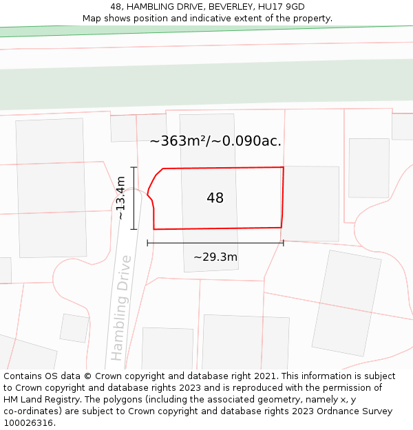 48, HAMBLING DRIVE, BEVERLEY, HU17 9GD: Plot and title map