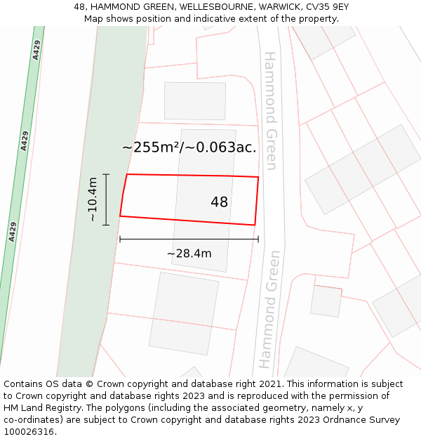 48, HAMMOND GREEN, WELLESBOURNE, WARWICK, CV35 9EY: Plot and title map