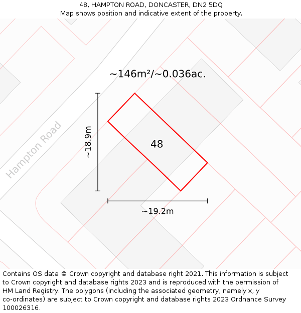 48, HAMPTON ROAD, DONCASTER, DN2 5DQ: Plot and title map